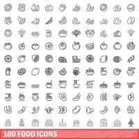 100 iconos de alimentos, estilo de esquema vector