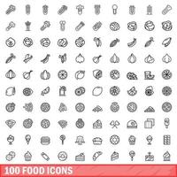 100 food icons set, outline style vector