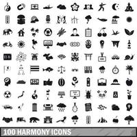 100 harmony icons set, simple style vector