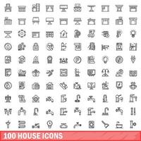 100 house icons set, outline style vector