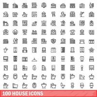 100 house icons set, outline style vector