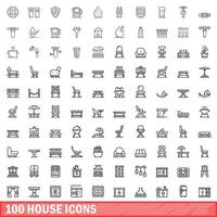 100 house icons set, outline style vector