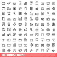 100 house icons set, outline style vector