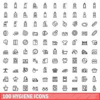 100 hygiene icons set, outline style vector