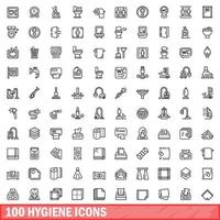 100 iconos de higiene, estilo de esquema vector