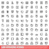 100 iconos de higiene, estilo de esquema vector