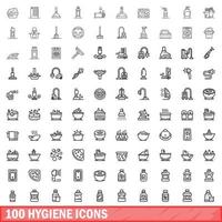 100 hygiene icons set, outline style vector