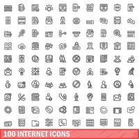 100 internet icons set, outline style vector
