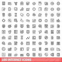 100 internet icons set, outline style vector