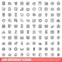 100 internet icons set, outline style vector