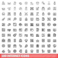 100 internet icons set, outline style vector