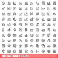100 internet icons set, outline style vector