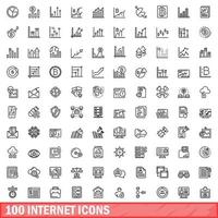 100 internet icons set, outline style vector