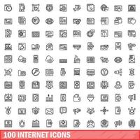 100 internet icons set, outline style vector