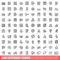 100 internet icons set, outline style vector