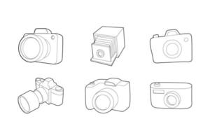 conjunto de iconos de cámara fotográfica, estilo de esquema vector