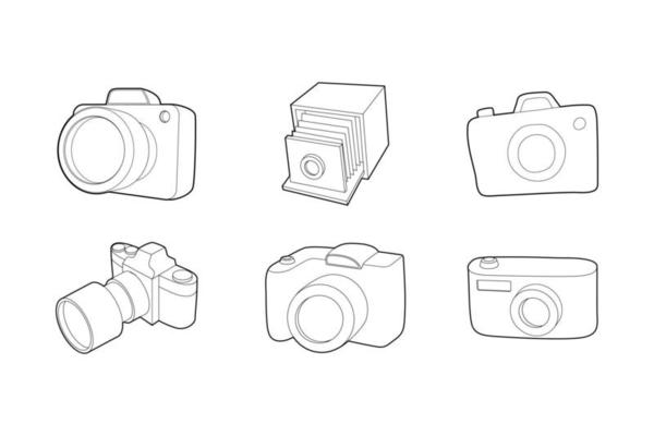 Photo camera icon set, outline style