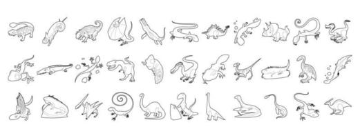 Reptile icon set, outline style vector