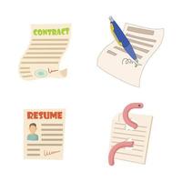 Contract paper icon set, cartoon style vector