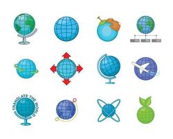 Globe icon set, cartoon style vector