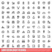 100 iconos de ecología, estilo de esquema vector