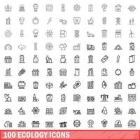 100 iconos de ecología, estilo de esquema vector