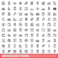 100 ecology icons set, outline style vector