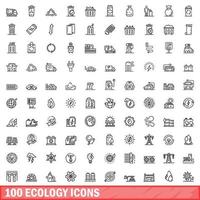 100 iconos de ecología, estilo de esquema vector