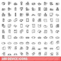 100 device icons set, outline style