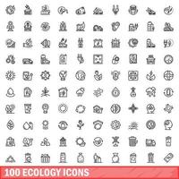 100 iconos de ecología, estilo de esquema vector