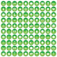100 fitness icons set green circle vector