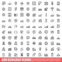 100 iconos de ecología, estilo de esquema vector