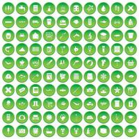 100 iconos de pescado en círculo verde vector