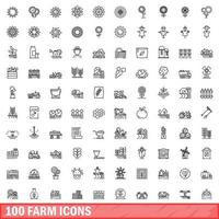 100 farm icons set, outline style vector