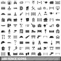 100 fence icons set, simple style vector