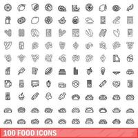 100 food icons set, outline style vector