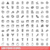 100 food icons set, outline style vector