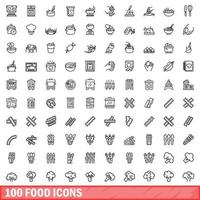 100 food icons set, outline style vector