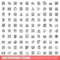 100 iconos de internet establecidos, estilo de esquema vector