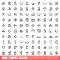 100 people icons set, outline style vector