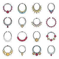 Necklace jewelry icon set line color vector