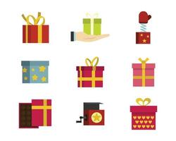 conjunto de iconos de caja de regalo, estilo plano vector