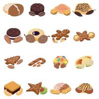 Nut cookie icons set, isometric style vector