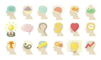 Human mind icon set, cartoon style vector