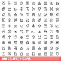 100 conjunto de iconos de entrega, estilo de esquema vector