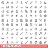 100 craft icons set, outline style