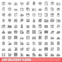 100 conjunto de iconos de entrega, estilo de esquema vector