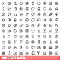 100 craft icons set, outline style