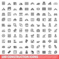 100 construction icons set, outline style vector