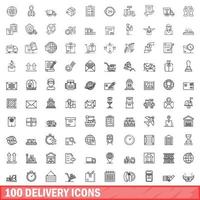 100 conjunto de iconos de entrega, estilo de esquema vector